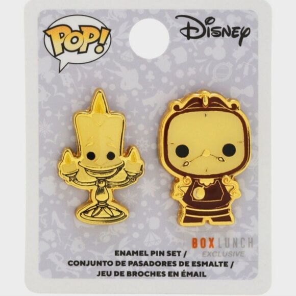 Funko Pop! Disney Beauty and the Beast Lumiere and Cogsworth Enamel Pin Set - Picture 1 of 1